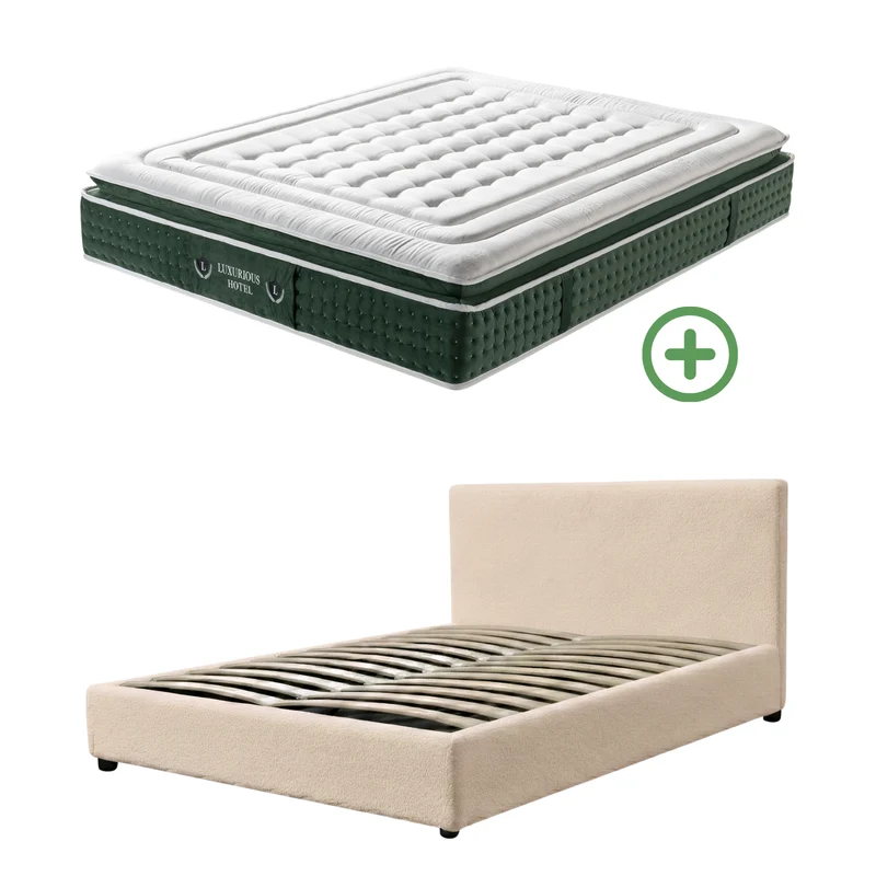 Ensemble literie complet avec lit coffre et matelas d'hôtel - Collection Bouclette