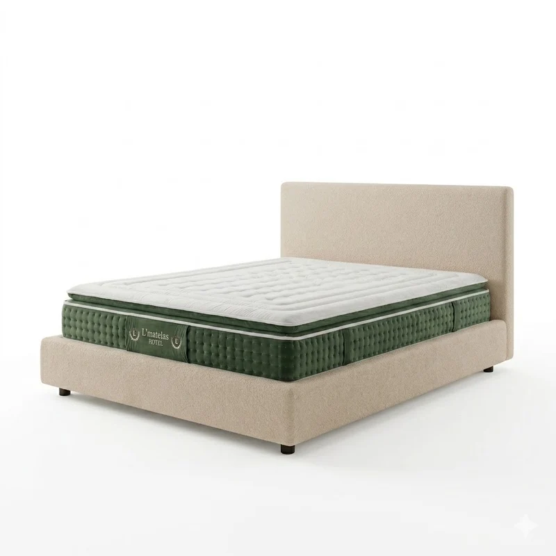 Ensemble literie complet avec lit coffre et matelas d'hôtel - Collection Bouclette