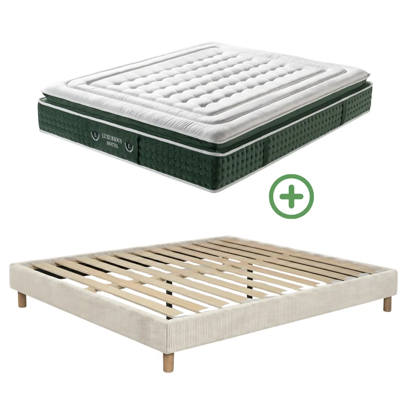 Ensemble literie complet avec lit et matelas d'hôtel - Collection Velours côtelé