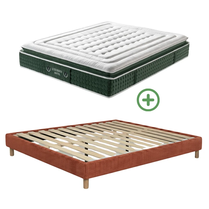 Ensemble literie complet avec lit et matelas d'hôtel - Collection Velours côtelé