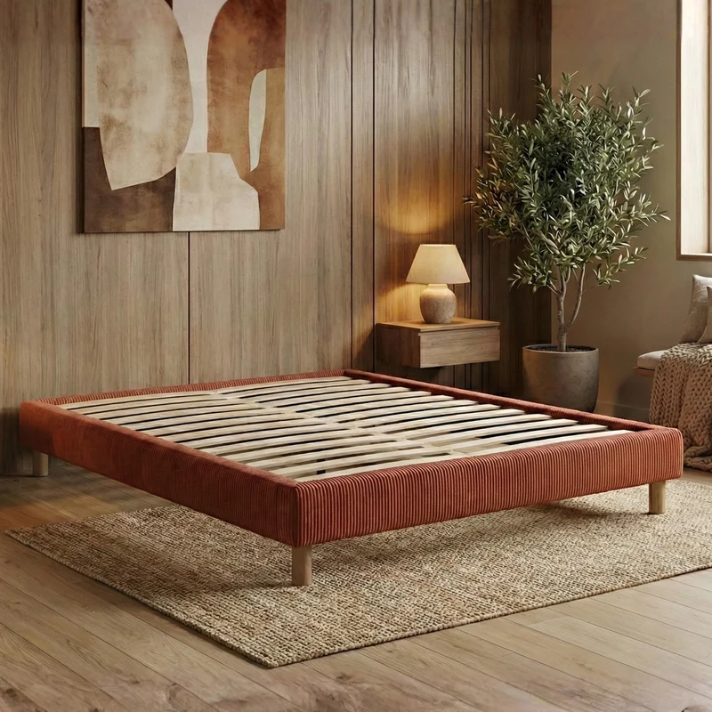 Ensemble literie complet avec lit et matelas d'hôtel - Collection Velours côtelé