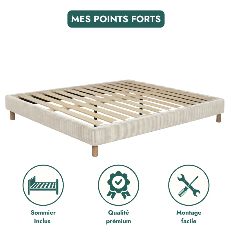 Ensemble literie complet avec lit et matelas d'hôtel - Collection Velours côtelé