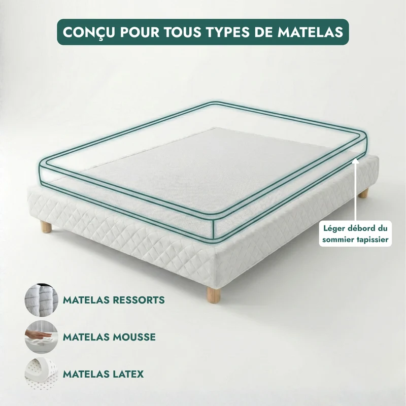 Sommier tapissier, contour tissu, structure bois - Collection Confort