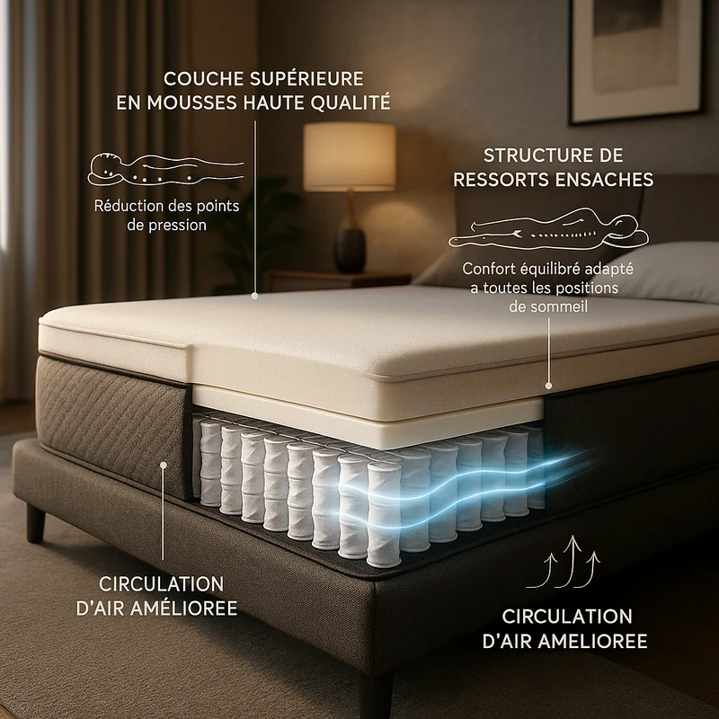 Matelas ressorts ensachés double surmatelas mémoire de forme - Collection Nuage