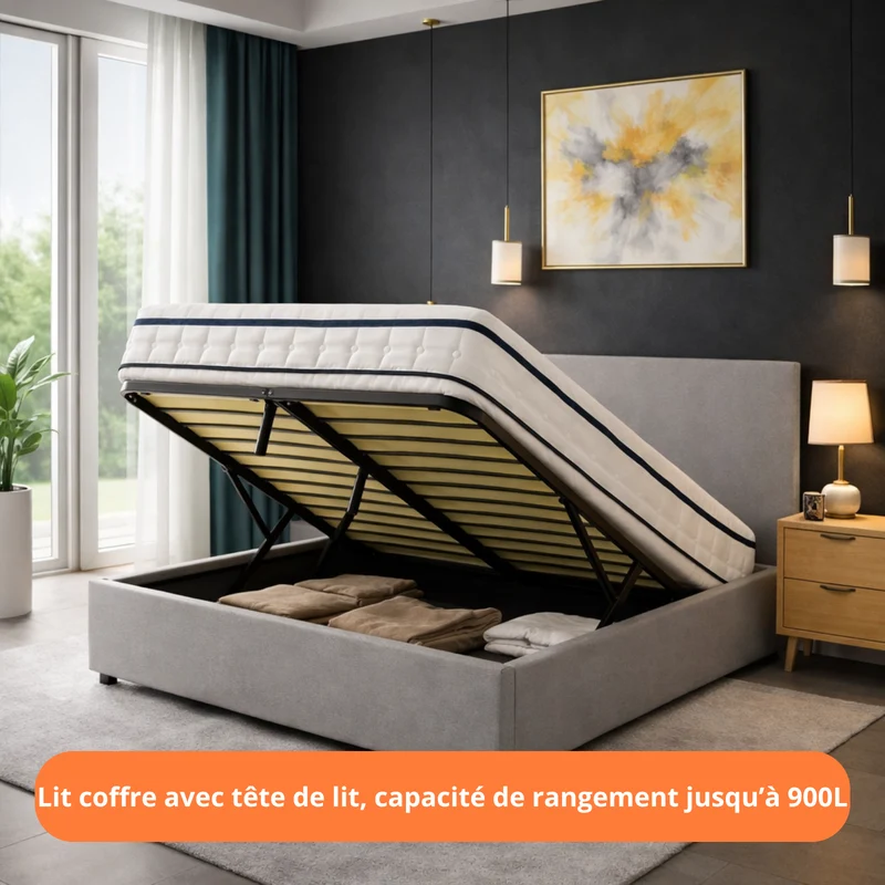 Ensemble literie complet avec lit coffre et matelas épais - Collection Select