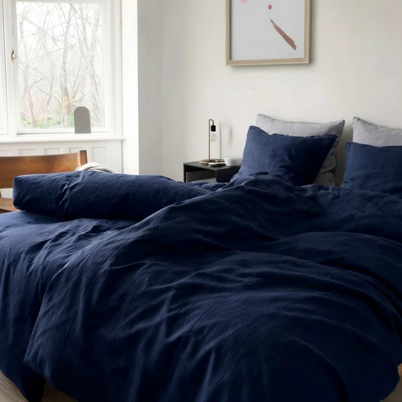 Bettwäsche Set: Halbleinen navyblau