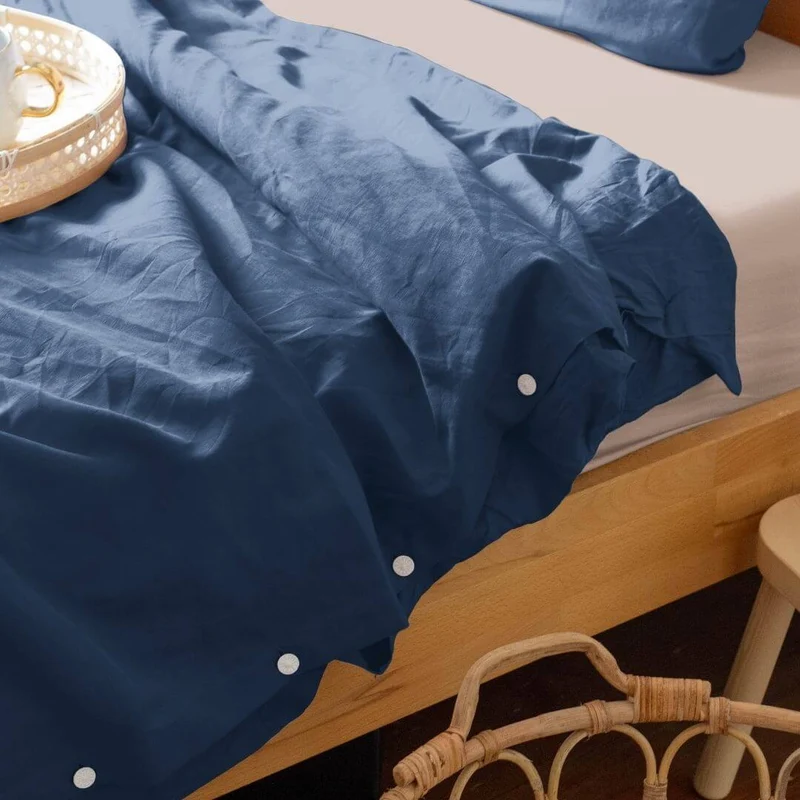 Bettwäsche Set: Halbleinen navyblau