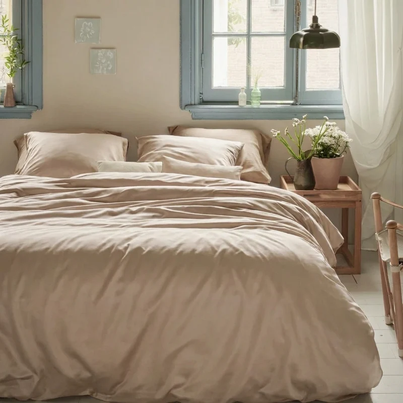 Bettwäsche Set: Baumwoll Satin sand