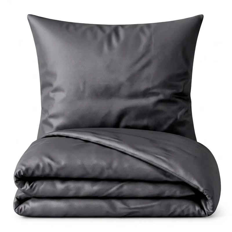 Bettwäsche Set: Baumwoll Satin dunkelgrau