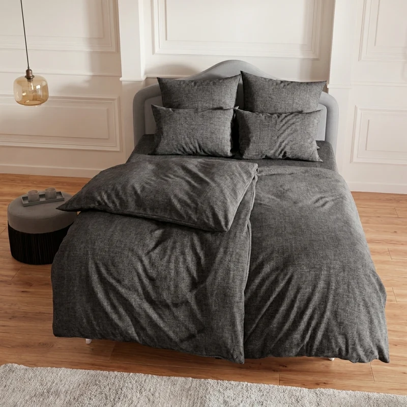 Bettwäsche Set: Flanell dunkelgrau