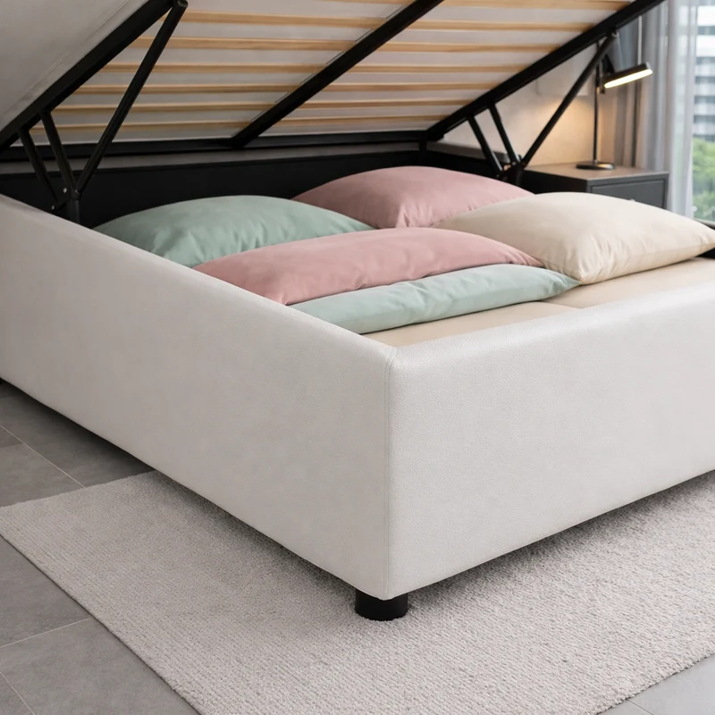 Housse structure lit coffre simili cuir blanc