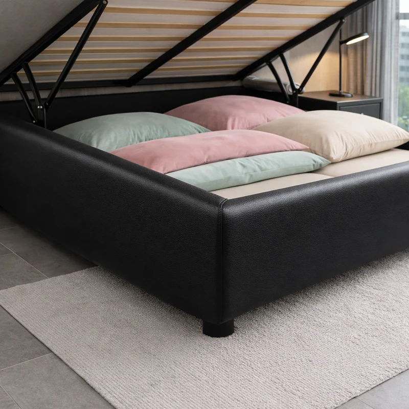 Housse structure lit coffre simili cuir noir