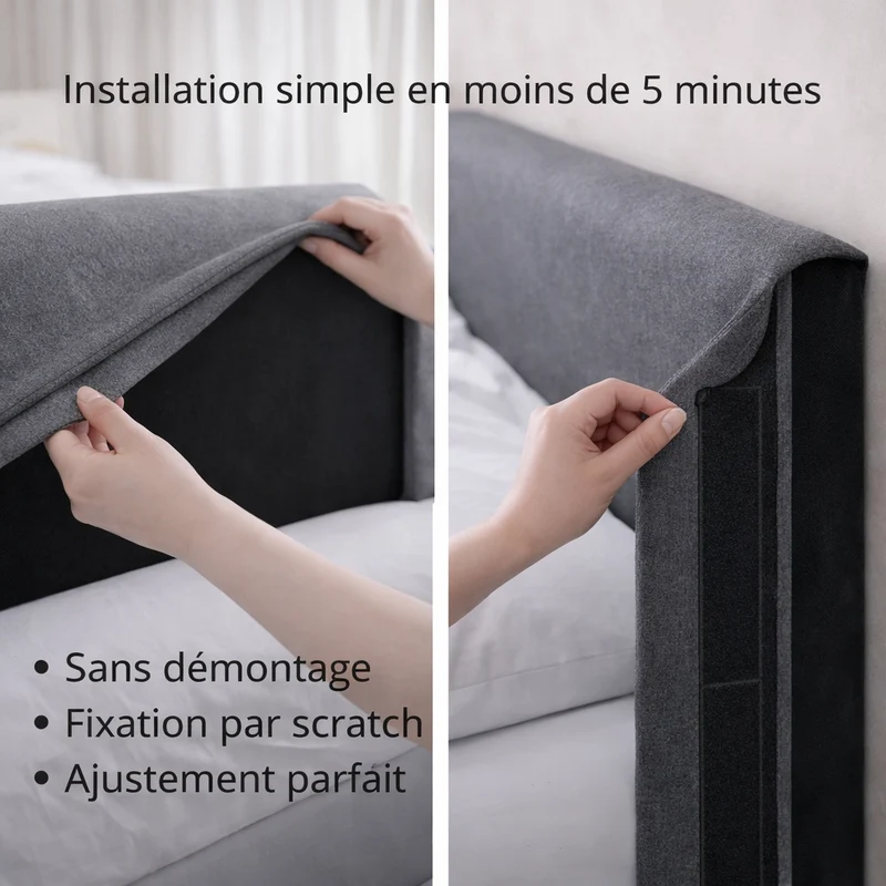 Housse de tête de lit tissu gris foncé