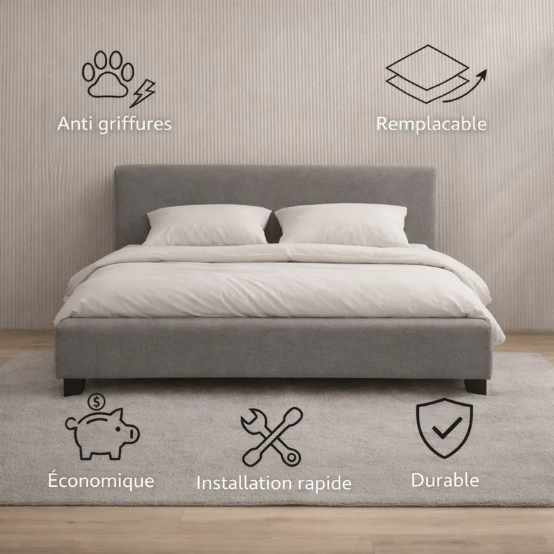 Housse structure lit fixe tissu gris clair