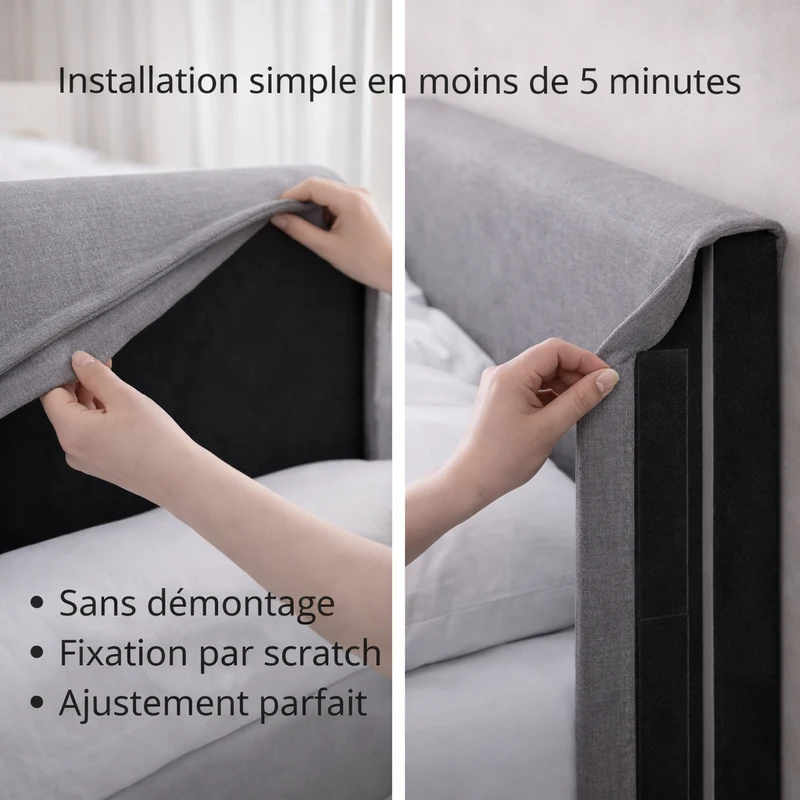 Housse de tête de lit tissu gris clair