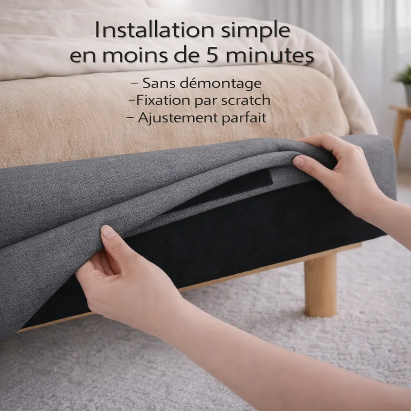 Housse structure lit fixe tissu gris foncé