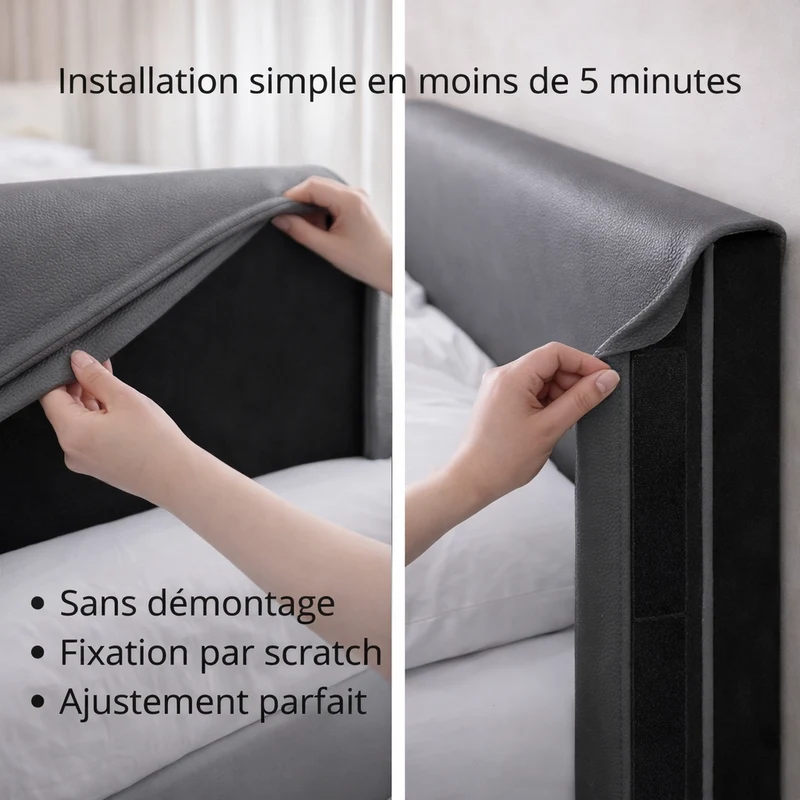 Tête de lit avec housse simili cuir gris