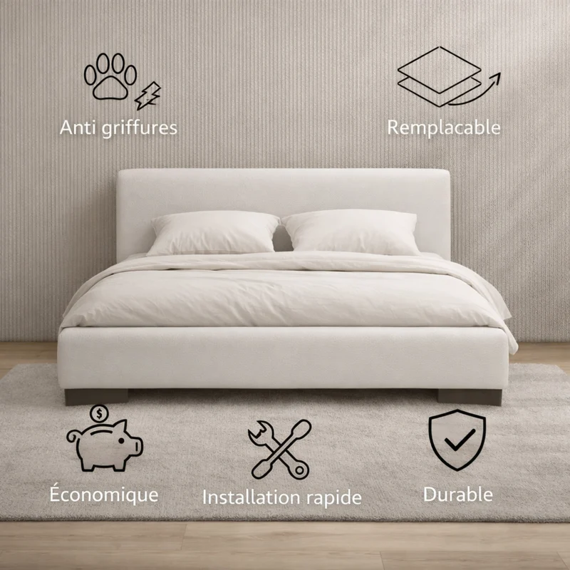Housse de tête de lit simili cuir blanc