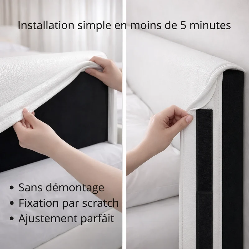Housse de tête de lit simili cuir blanc