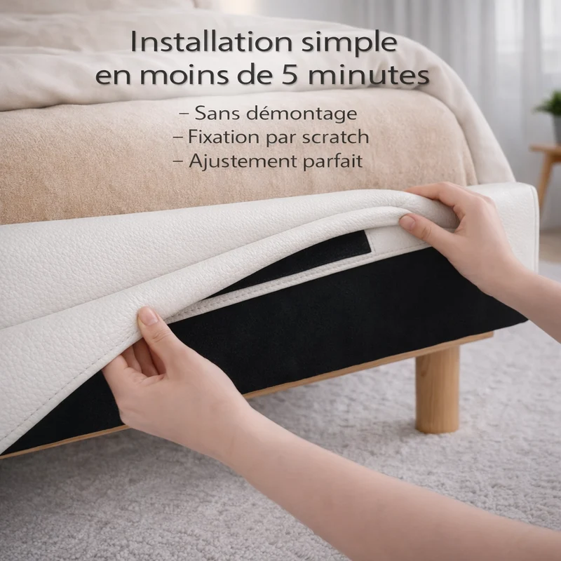Housse structure lit fixe simili cuir blanc