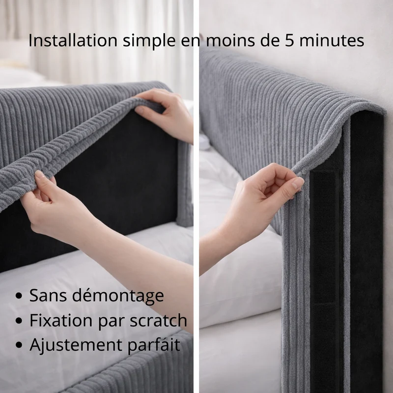 Housse de tête de lit velours côtelé gris