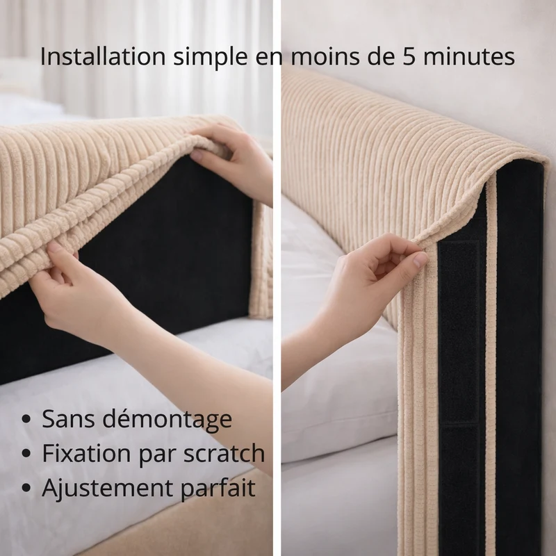 Housse de tête de lit velours côtelé sable