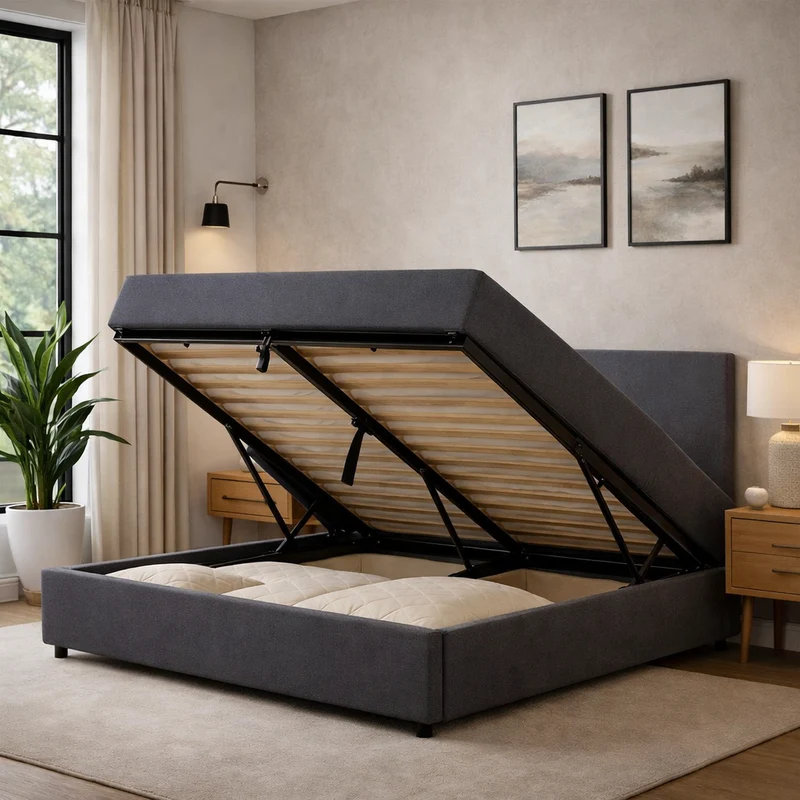 Lit coffre électrique avec tête de lit, tissu, télécommande - Collection Futura design