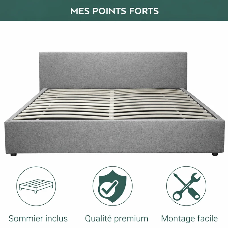 Lit coffre électrique avec tête de lit, tissu, télécommande - Collection Futura design