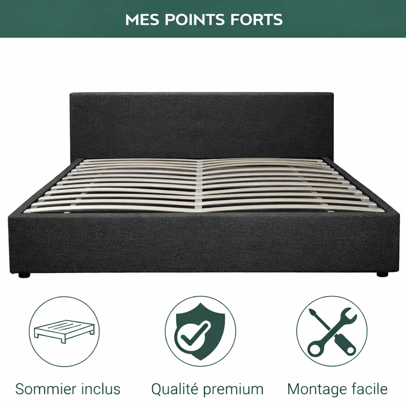 Lit coffre électrique avec tête de lit, tissu, télécommande - Collection Futura design