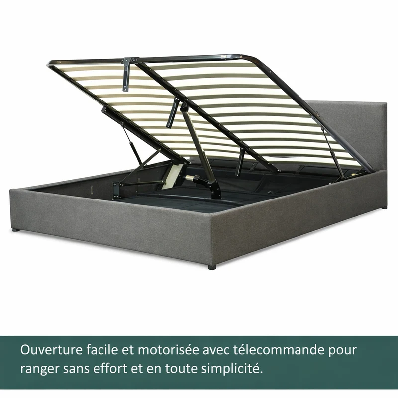 Lit coffre électrique avec tête de lit, tissu, télécommande - Collection Futura design