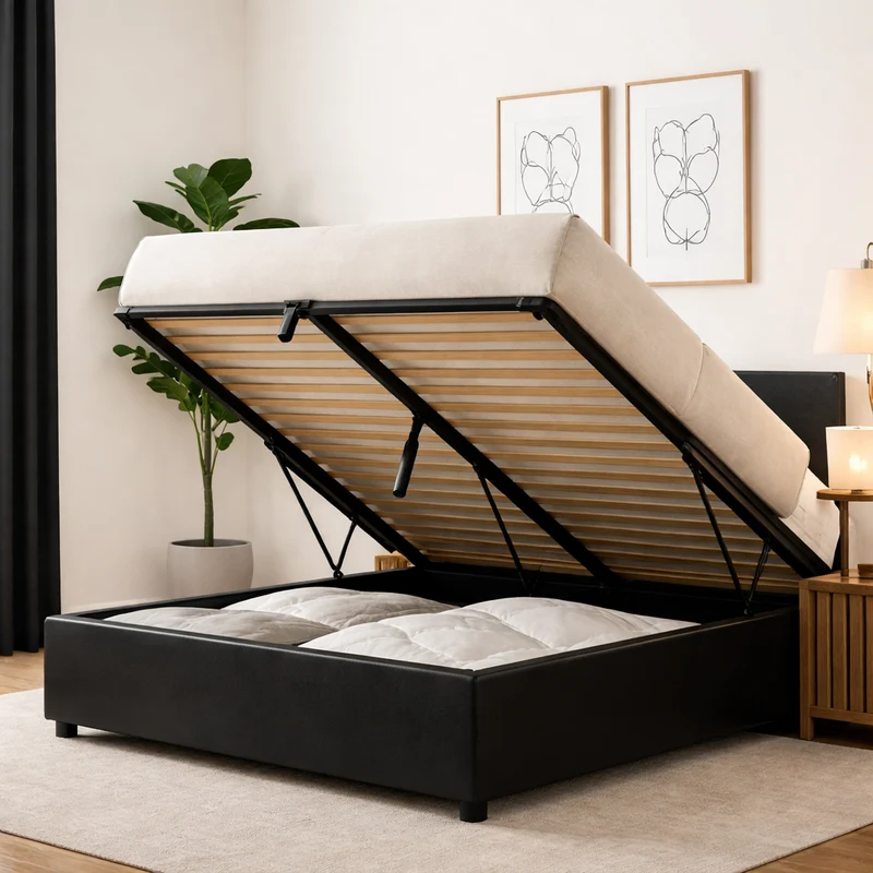 Lit coffre électrique avec tête de lit, simili cuir, télécommande - Collection Futura design