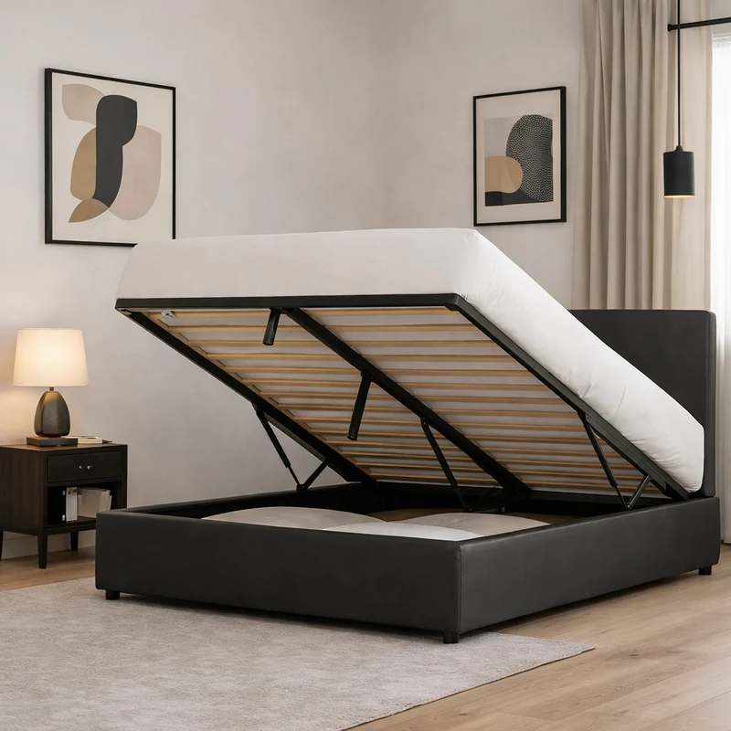 Lit coffre électrique avec tête de lit, simili cuir, télécommande - Collection Futura design