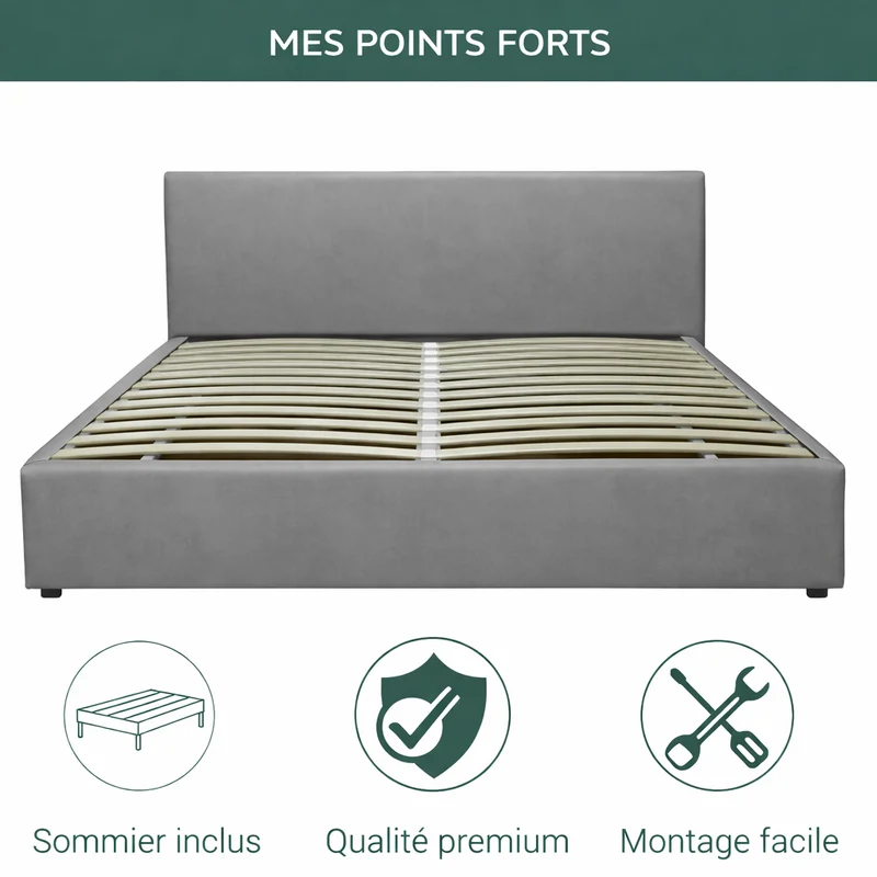 Lit coffre électrique avec tête de lit, simili cuir, télécommande - Collection Futura design