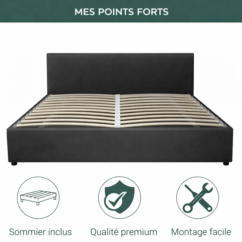 Lit coffre électrique avec tête de lit, simili cuir, télécommande - Collection Futura design