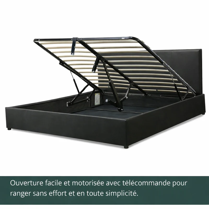 Lit coffre électrique avec tête de lit, simili cuir, télécommande - Collection Futura design