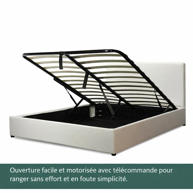 Lit coffre électrique avec tête de lit, simili cuir, télécommande - Collection Futura design