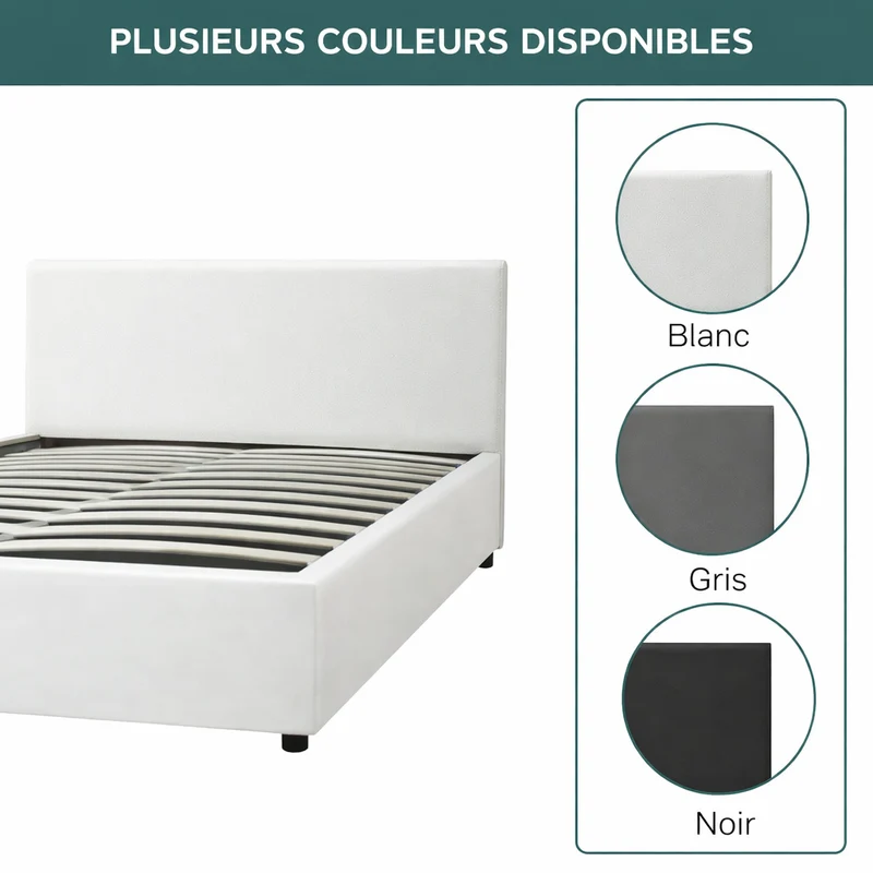 Lit coffre électrique avec tête de lit, simili cuir, télécommande - Collection Futura design
