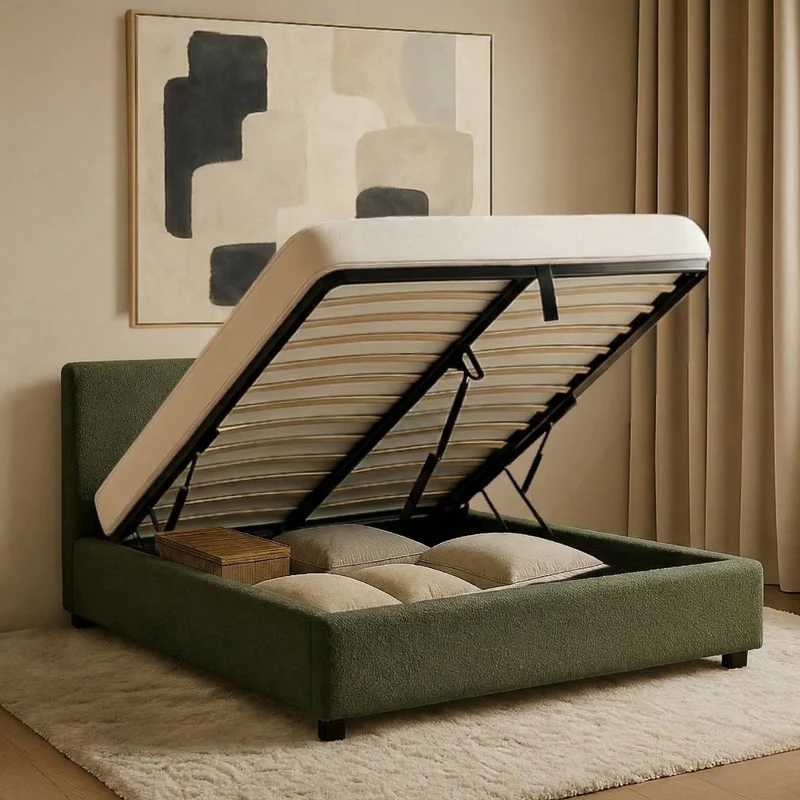 Lit coffre électrique avec tête de lit, bouclette, télécommande - Collection Futura design