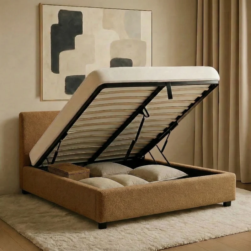 Lit coffre électrique avec tête de lit, bouclette, télécommande - Collection Futura design