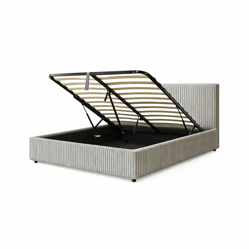 Lit coffre électrique avec tête de lit, velours côtelé, télécommande - Collection Futura design
