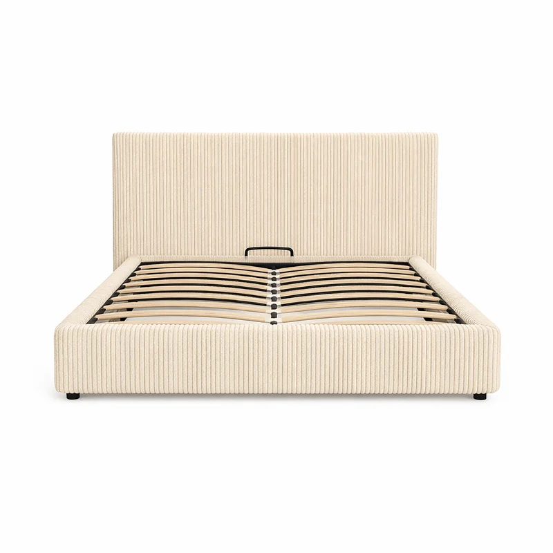 Lit coffre électrique avec tête de lit, velours côtelé, télécommande - Collection Futura design