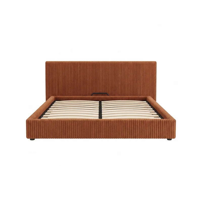 Lit coffre électrique avec tête de lit, velours côtelé, télécommande - Collection Futura design