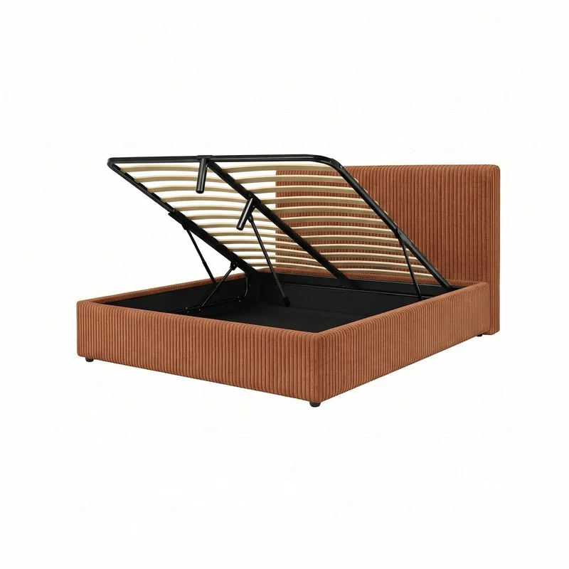 Lit coffre électrique avec tête de lit, velours côtelé, télécommande - Collection Futura design
