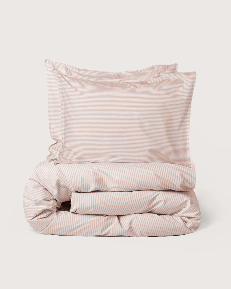 Beddengoed Set Katoen Streep Peach Ecru