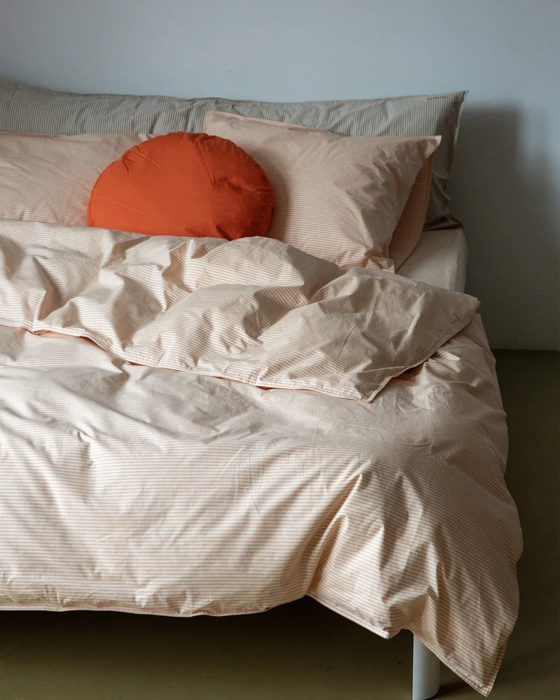 Beddengoed Set Katoen Streep Peach Ecru