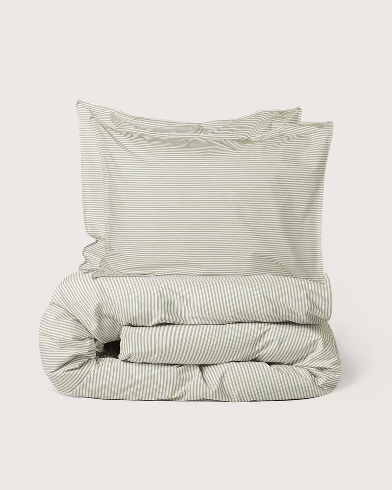 Bettwäsche-Set Baumwolle Streifen Olive Ecru