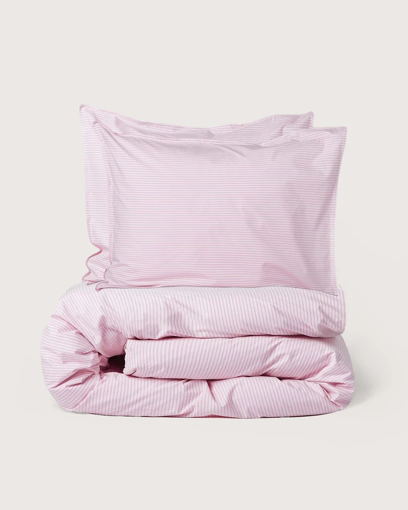 Beddengoed Set Katoen Streep Pink Ecru