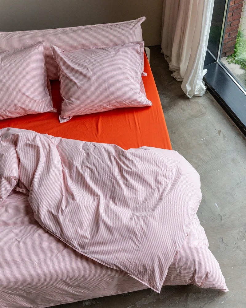 Beddengoed Set Katoen Streep Pink Ecru