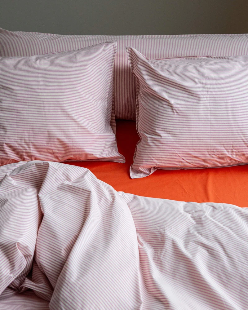 Beddengoed Set Katoen Streep Pink Ecru