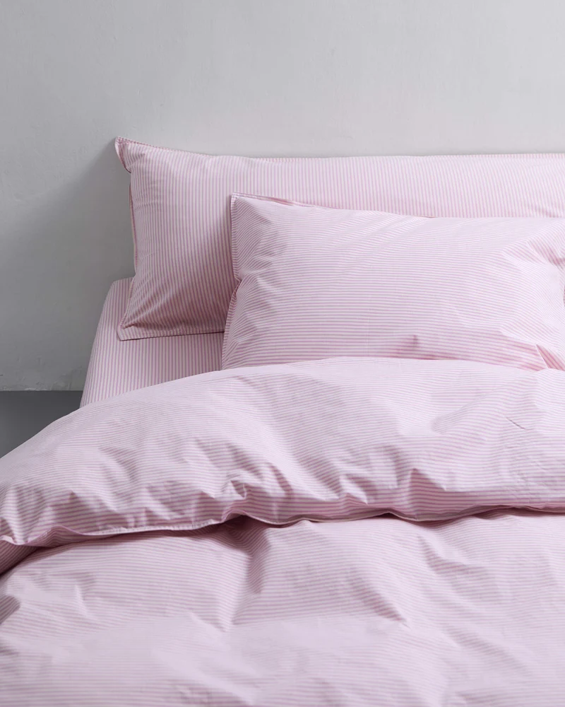 Beddengoed Set Katoen Streep Pink Ecru